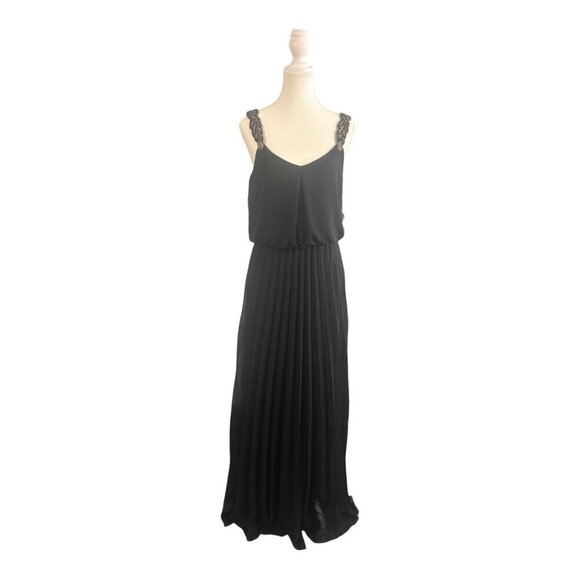 Bisou Bisou Michele Bohbot Black Maxi Goddess Dress Beaded Adjustable Straps NWT - Picture 1 of 14